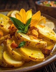 Sliced roasted potatoes with herbs and spice