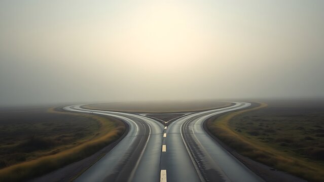 A conceptual crossroads splitting in two directions, symbolic path choice.