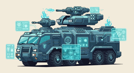 Advanced Military Armored Vehicle with Digital Interface and Weapon Systems. © Fajar Amina