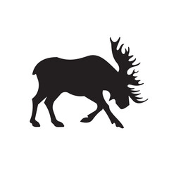 Powerful Moose or Elk Black Silhouette Vector Illustration
