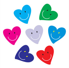 Colorful Smiling Heart Shapes – Cute Happy Hearts Vector Illustration on White Background