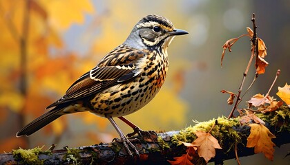 Small bird perched on branch in autumn