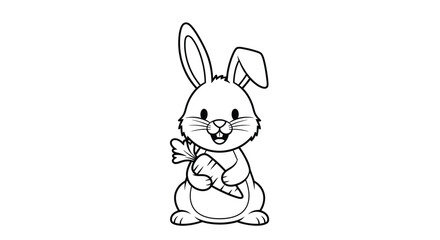 Charming cartoon rabbit sweetly holds a vibrant orange carrot in its paws