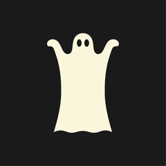 vector illustration of a halloween ghost Presents a white ghost on a black background. Full-frame composition, black-white tone. Flat design style