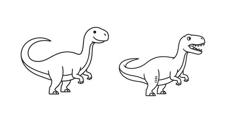 Simple black and white illustration of two cartoon dinosaurs facing each other