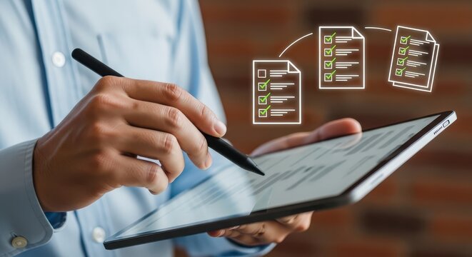 Businessperson Using Digital Tablet with Stylus to Create Colorful Design and Manage Tasks – Concept of Digital Workflow, Productivity, and Project Management