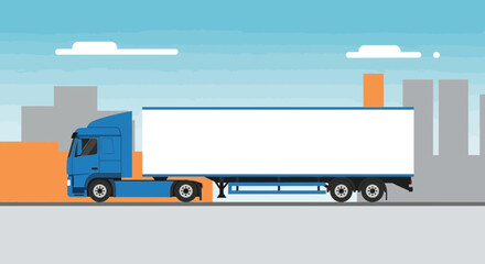 Blue truck transporting goods on the road ready for delivery.