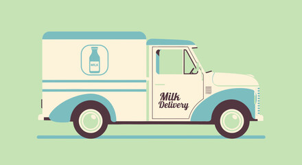 Classic Milk Delivery Truck Illustration with Retro Design.