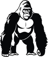 Powerful silverback gorilla standing confidently ready for action wildlife art majestic primate flat design vector illustration isolated on transparent background