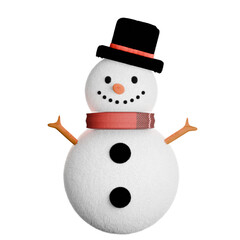Cute 3D Snowman with Red Scarf and Black Hat on Transparent Background png