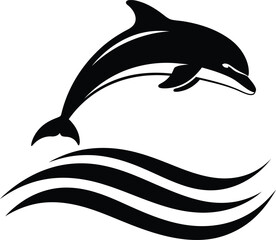 Dynamic dolphin leaping over textured waves majestic marine mammal ocean life symbol artistic representation flat design vector illustration isolated on transparent background