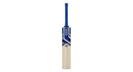 A blue and white cricket bat with a grip isolated on transparent background