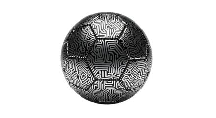 A soccer ball with a circuit board pattern isolated on transparent background
