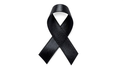 Black Ribbon Symbol of Mourning and Remembrance on White Background.