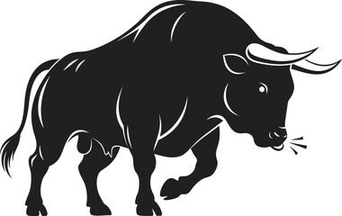 Powerful black bull charging forward majestic strength fierce determination animal symbolism flat design vector illustration isolated on transparent background
