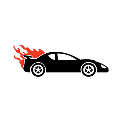 Black Silhouette Flaming Sport Car Icon Graphic