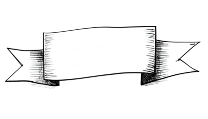 Hand-drawn, blank banner in black and white, suitable for text or announcements
