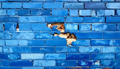 Blue Brick Wall with Damaged Section - Urban Decay Texture.