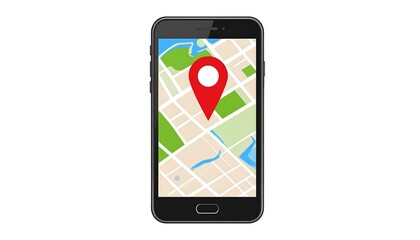 Smartphone displaying a map with a red pin