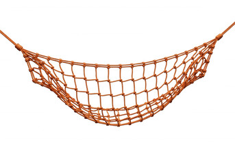 Orange woven rope net suspended mesh isolated on a transparent background