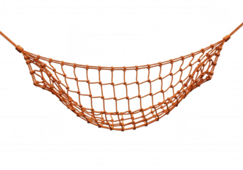 Orange woven rope net suspended mesh isolated on a transparent background