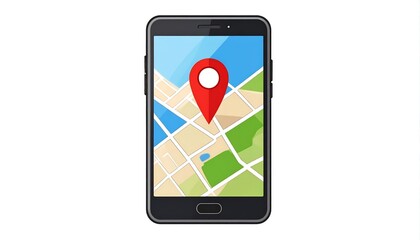 Smartphone displays a map with a location marker