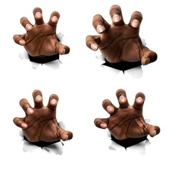 Terrifying Human Hands Breaking Through Paper Grasping Isolated on Transparent Background Eerie Human Hands Reaching Out From Hole