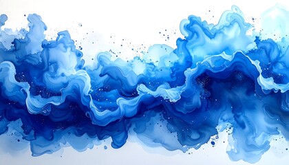 Blue Ink Cloud Spreading in Water Abstract Background.