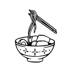 noodle bowl with chopsticks vector illustration