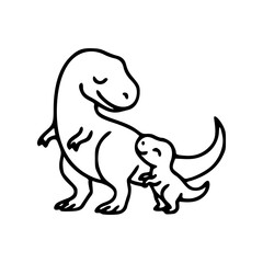 cute mother and baby t-rex line art