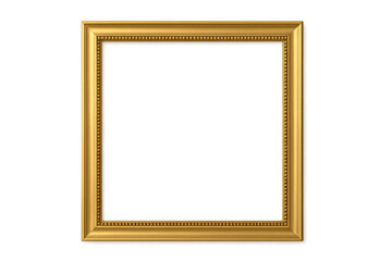 Golden ornate picture frame with antique design, classic empty border, vintage luxury decor element, transparent background