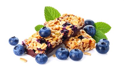 Blueberry Granola Bars with Fresh Mint and Berries.