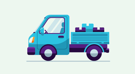 Small blue utility pickup truck vector illustration.