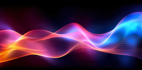 Colorful abstract neon wave on black background