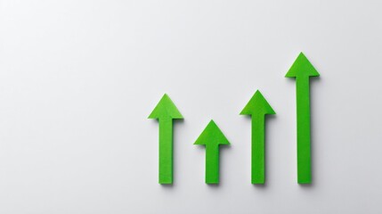 Green Wooden Arrows Indicating Positive Growth Progress on a Light Background for Business Concept
