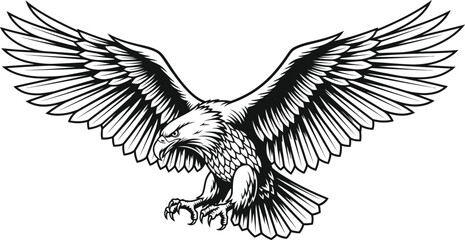 Majestic eagle in flight detailed drawing majestic bird of prey icon silhouette symbolism freedom flat design vector illustration isolated on transparent background