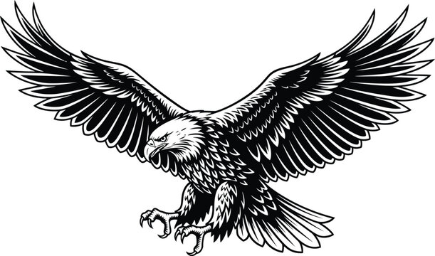 Majestic bald eagle soaring with wings spread wide capturing freedom and power flat design vector illustration isolated on transparent background