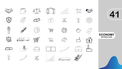 Collection of hand drawn doodle icons representing business finance and technology concepts