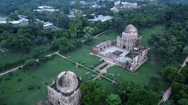 Aerial view of Bada Gumbad Tomb at Lodi Garden, New Delhi, India