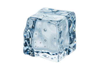 Clear ice cube PNG isolated on transparent background, frozen water block for drinks and chilling purposes