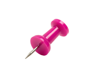 Magenta push pin isolated on transparent background, office supply for bulletin boards and organization