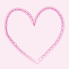 Elegant Whimsical hand drawn heart shape frame with pink color. Modern wavy border frames in coquette style. hand drawn decorative frame isolated on pink background for invitation and greeting card
