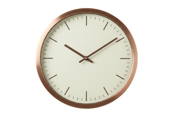 Copper wall clock isolated on white, modern timekeeping device for home decor and office use