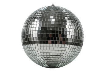 Shiny disco ball PNG isolated on transparent background, mirror ball with reflective tiles for party decoration and festive events