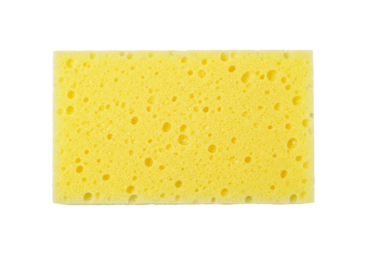 Yellow porous sponge isolated on transparent background, cleaning tool for household chores and dishwashing - Powered by Adobe