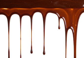 Delicious caramel sauce dripping isolated, sweet dessert topping for ice cream and confectionery use, brown liquid glaze on transparent background