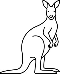 Simple outline drawing of a kangaroo standing upright with a long tail and pouch flat design vector illustration isolated on transparent background