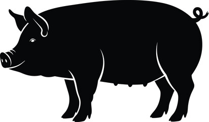 Silhouette of a black pig standing profile facing left livestock farm animal domesticated mammal agricultural icon flat design vector illustration isolated on transparent background