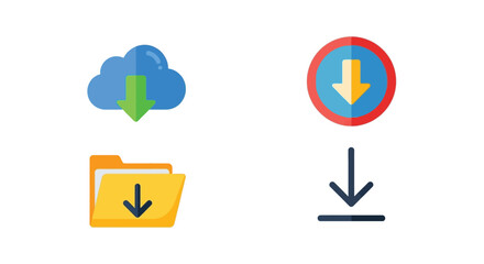 Download icons depicting cloud storage folders and data transfer