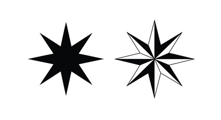 Two contrasting nautical stars presented in simple black and white designs